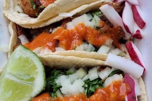 Tacos with red salsa